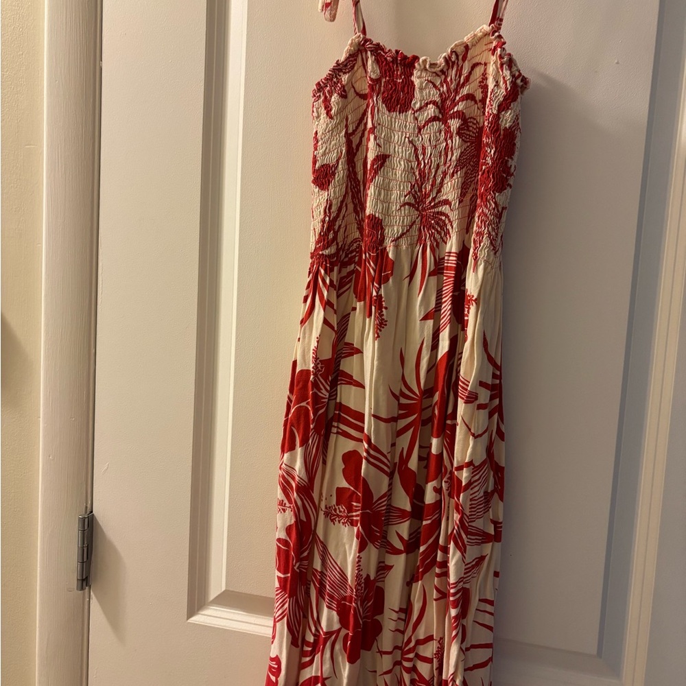 Red and White Floral Midi Dress